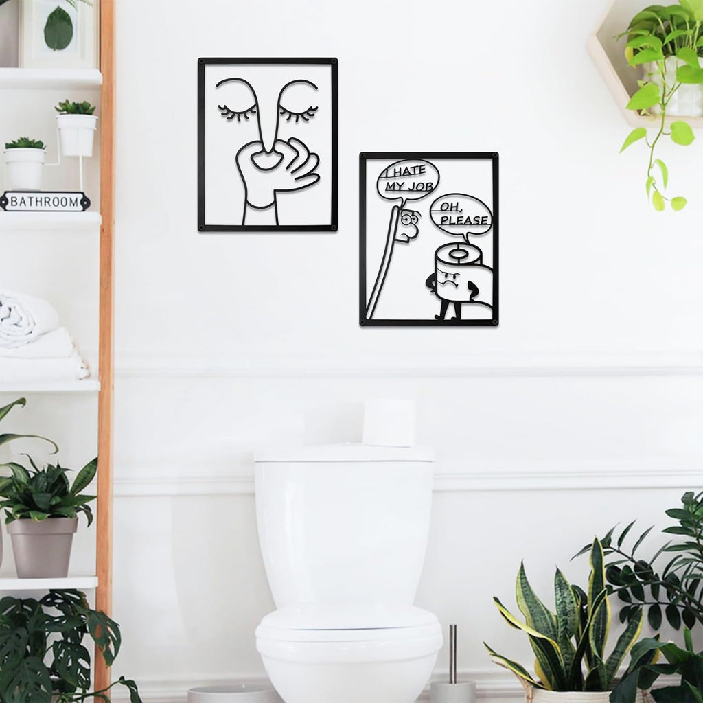 ULENDIS Funny Bathroom Wall Art Decor - Humorous Metal Face Sign for Toilet | 2 PCS Set (7.97 x 9.84 in)