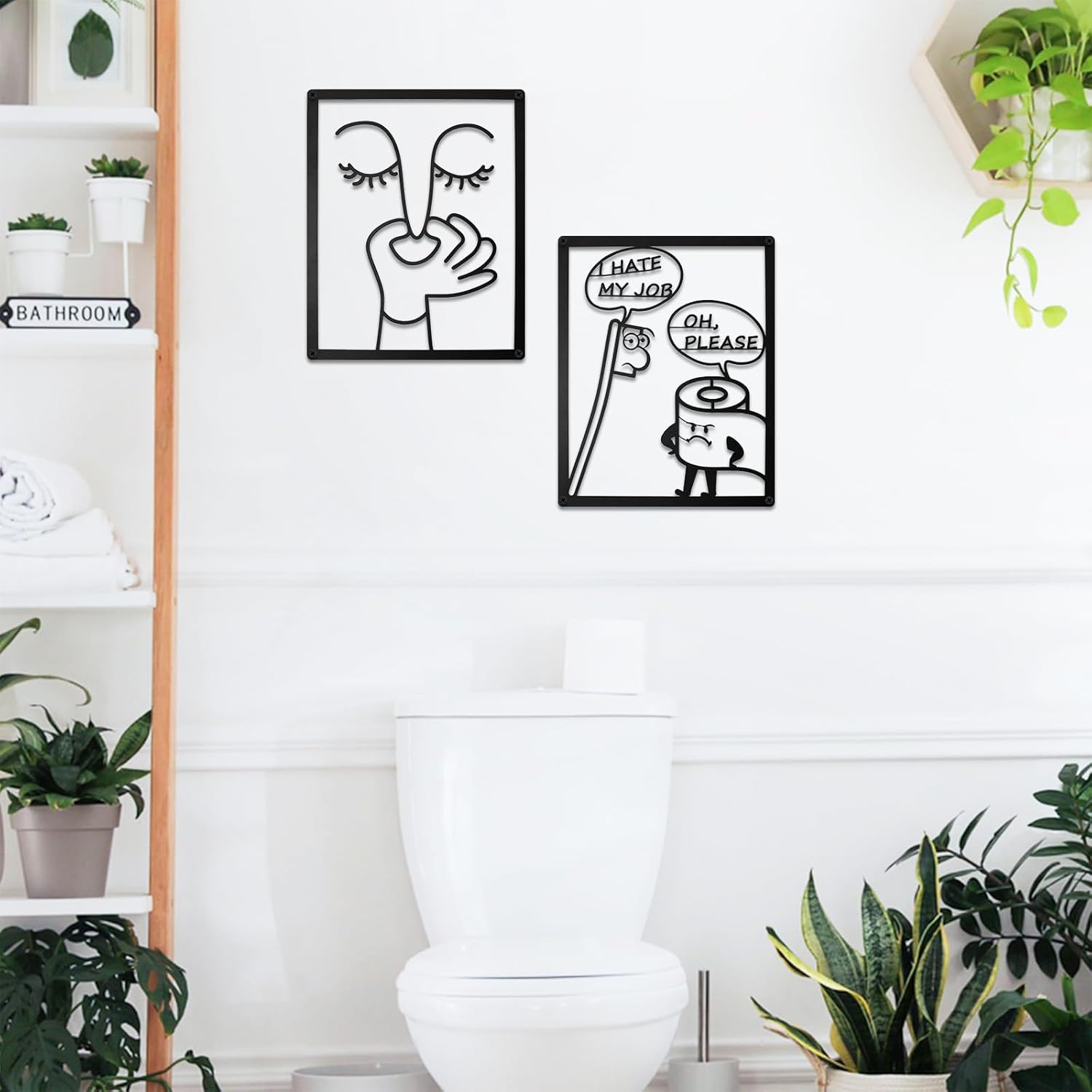 ULENDIS Funny Bathroom Wall Art Decor - Humorous Metal Face Sign for Toilet | 2 PCS Set (7.97 x 9.84 in)