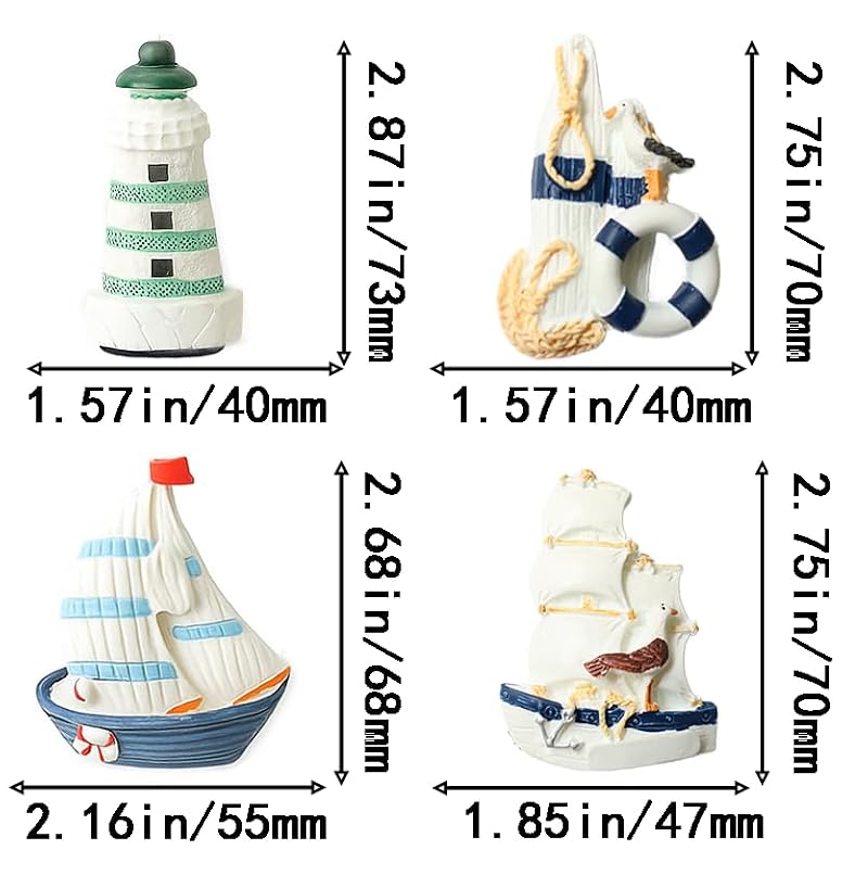 YOINIUEM Nautical Shower Curtain Hooks - White Boat Ocean Set of 12