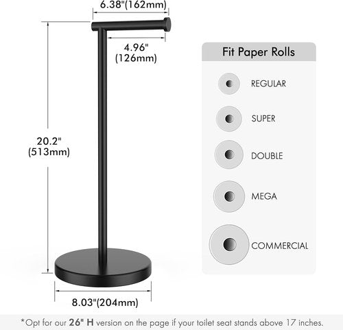 KES Toilet Paper Holder Stand - Modern Freestanding Tissue Roll Holder in Matte Black | 20.2" H, Rustproof SUS304 Stainless Steel