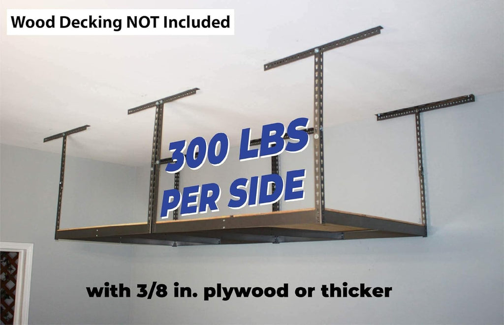 MonsterRax Overhead Garage Storage Rack Frame Kit - Adjustable Ceiling Shelving System (Hammertone, 18"-33")