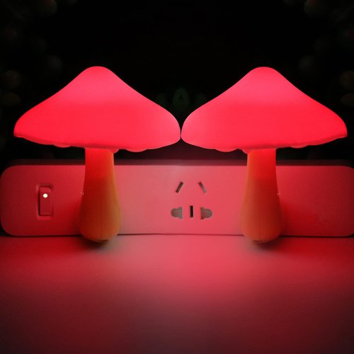 AUSAYE 2 Pcs LED Night Light Plug in Nightlight Wall Lamp, Mushroom Night Light Mini Magic Night Lights for Adults Kids Bedroom, Bathroom,Toilet,Stairs,Kitchen,Hallway Red Led Light