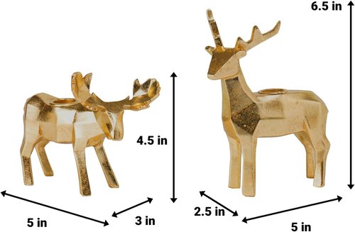 Braxio Candle Holder Set - Elegant Resin Origami Gold Reindeer & Moose | Set of 2 for Holiday Decor