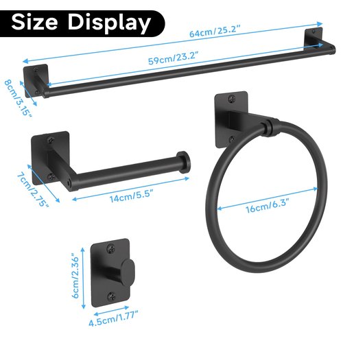 KLJKPA 20 Pieces Bathroom Hardware Set, Black Bathroom Accessories Set, 24 inch Towel Bar, Towel Racks for Bathroom, Robe Towel Hooks, Toilet Paper Holder Wall Mounted