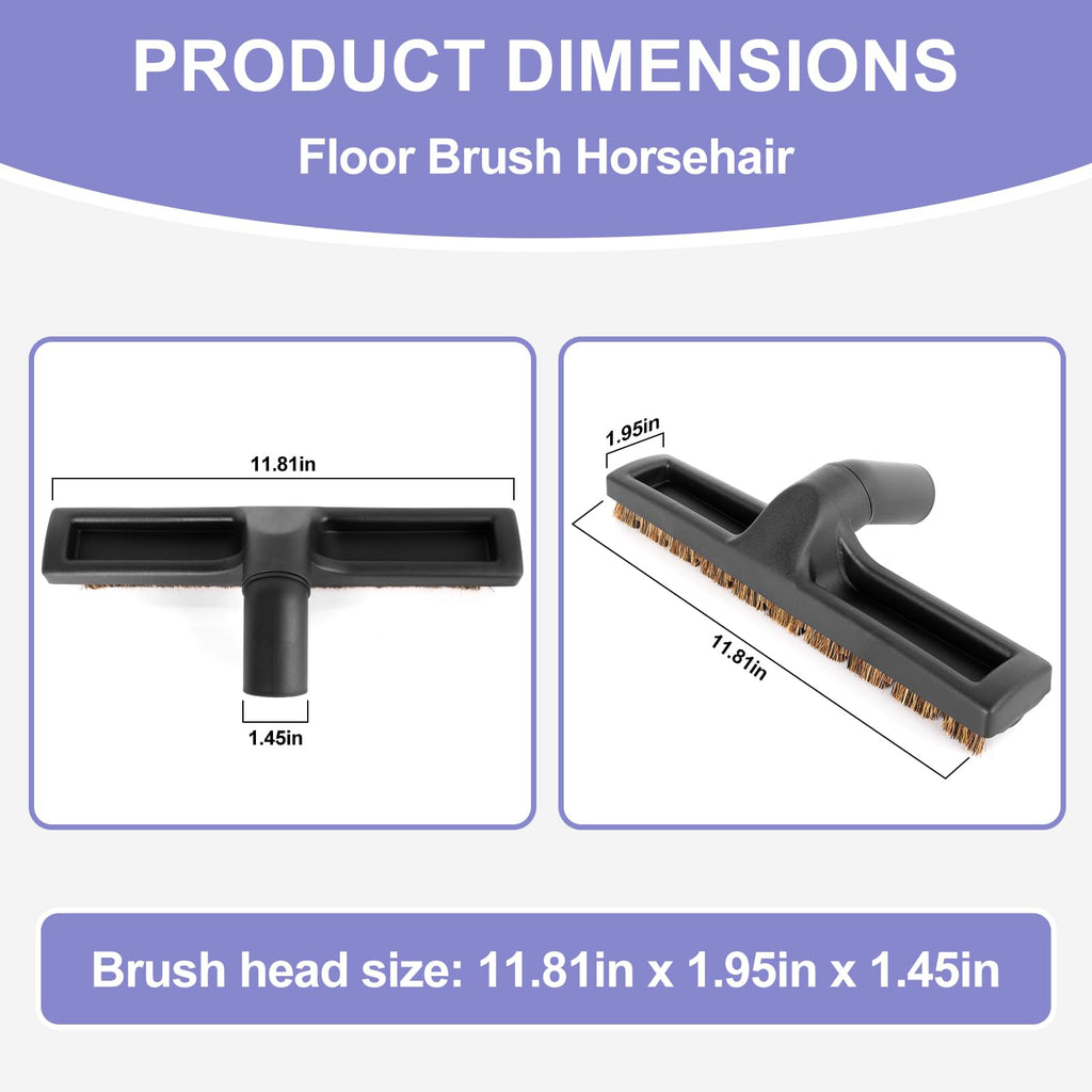 12" Universal Vacuum Cleaner Floor Brush Attachments - Smooth Floor Brush for Shark Accessories, Soft Horse Hair Bristles, 1 1/4 inches Multi Surface Vacuum Attachments