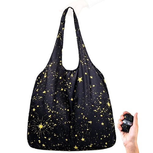 Nanobag Ultralight Heavy Duty Foldable Tote for Women & Men, Reusable Grocery & Travel Bag, Packable Collapsible Compact Market Essential (XL Stars)