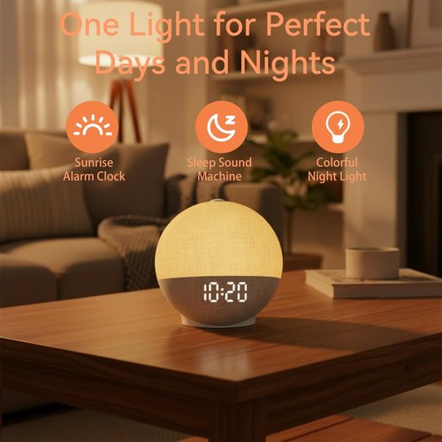 Diol Tode Sunrise Alarm Clock with Sound Machine, Natural Wake Up Light with Night Light, 30 Sleep Sounds, White Noise Machine Alarm Clocks for Bedrooms, Heavy Sleepers