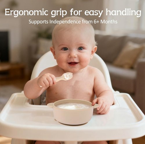 Eascrozn Baby Spoons - Self Feeding Utensils for 6+ Months | BPA-Free Silicone, 6-Pack Set