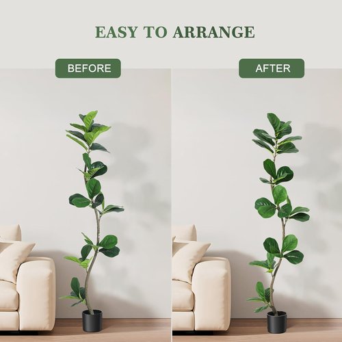 GarveeHome Artificial Fiddle Leaf Fig Tree - 5 Ft Realistic Fake Plant with Black Planter | Perfect for Home or Office Decor