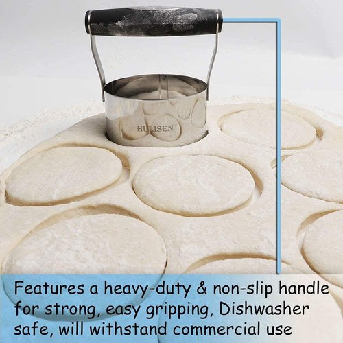 HULISEN Stainless Steel Biscuit Cutter - 3 Inch Round Cookie Cutter with Soft Grip Handle | Gift Package
