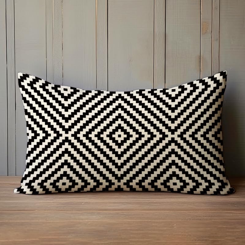 Fahrendom Geometric Striped Lumbar Pillow Cover, 12" x 20" Cotton Linen