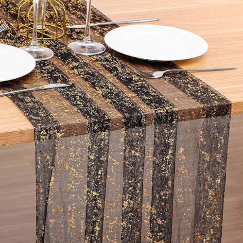 Black Glitter Table Runner 10Ft Sheer Chiffon Cheesecloth for Wedding Party