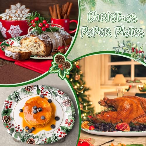 Heavy Duty Christmas Paper Plates 12x10 Inch – Disposable Holiday Dinnerware, Pack of 50
