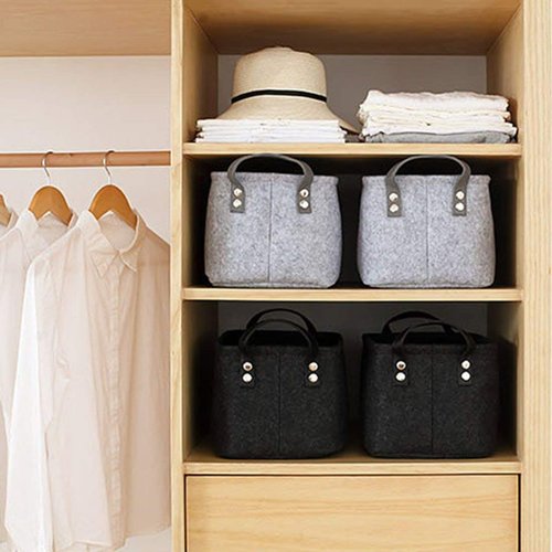 GUOZI Storage Basket, Collapsible Rectangular Felt Storage Bins with PU Handles, Large Laundry Basket Storage Solution for Office Nursery Wardrobe Bookshelf Bedroom Keepsake Toys