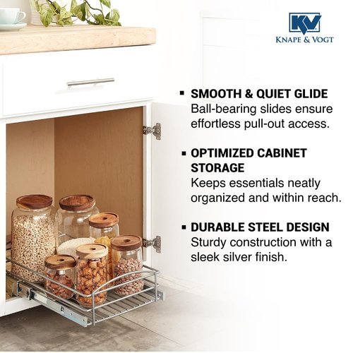 Knape & Vogt RS-MUB-11-FN 5 in. H x 12 in. W x 20 in. D Multi-Use Pull-Out Basket Cabinet Organizer in Silver