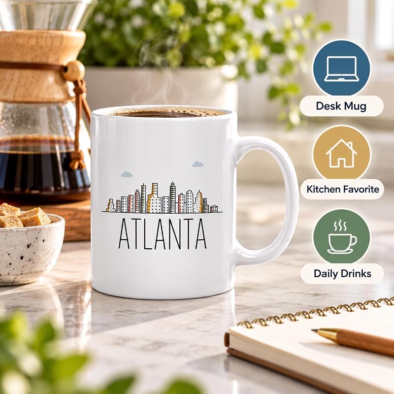 Atlanta 11oz Ceramic Coffee Mug with Gift Box – Colorful City Skyline, Andaz Press