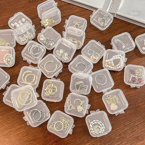 80PCS Mini Clear Plastic Jewelry Boxes, Small Hinged Storage Containers