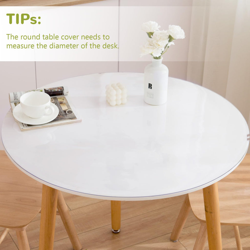 Eisdroma 60 Inch Round Clear Table Cover Protector, Clear Round Protector for Dining Room Table, 1.5mm Thick Waterproof Round Plastic Vinyl Table Pad