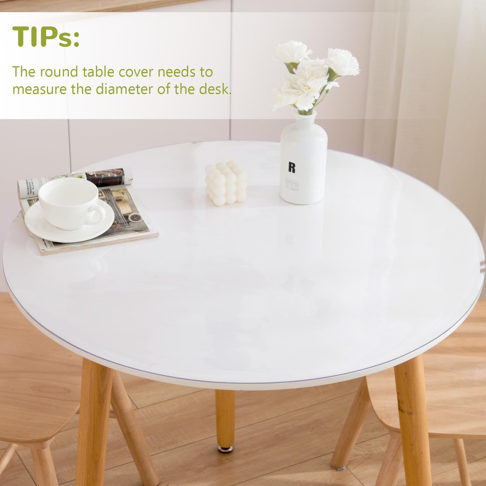 Eisdroma 60 Inch Round Clear Table Cover Protector, Clear Round Protector for Dining Room Table, 1.5mm Thick Waterproof Round Plastic Vinyl Table Pad