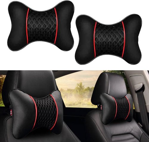 Loszaral 2Pcs Car Headrest Pillow, 28cm PU Leather Car Neck Support Pillow, Car Seat Head Neck Pillow for Driving Traveling
