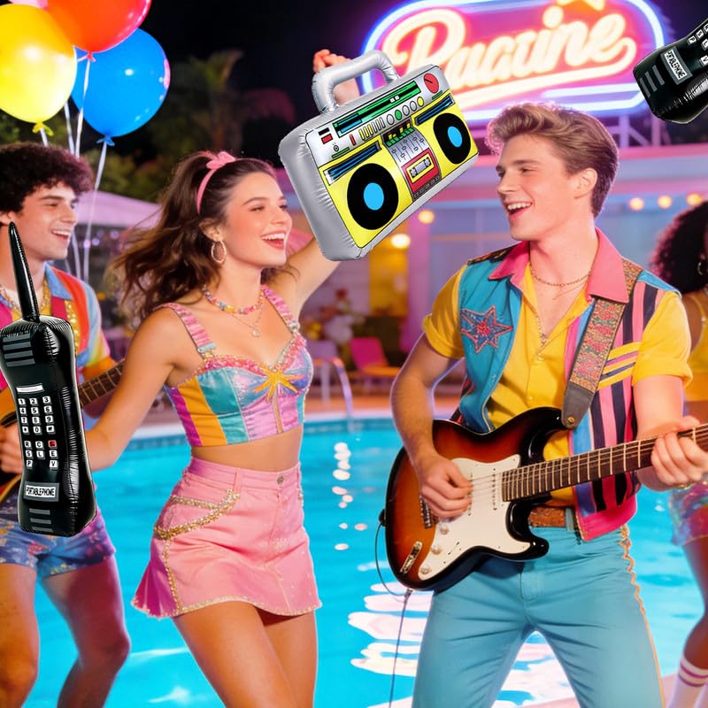 2PCS Inflatable Retro Mobile Phone & Boombox Party Props for 80s 90s Theme Decor