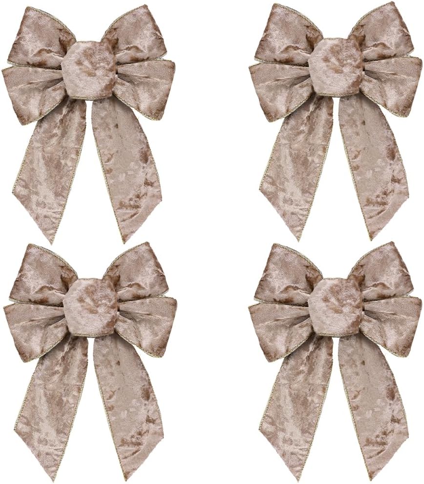 Skiennix Vintage Champagne Wreath Bow - Elegant Front Door Decor | 4-Piece Set for Indoor/Outdoor Use