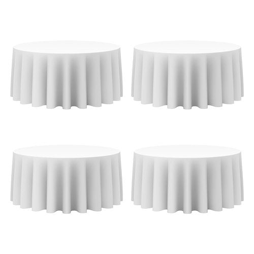 BRILLMAX 4 Pack White Round Tablecloths 132 Inch for 72” Tables - 150 GSM Polyester Fabric, Floor Length Drop, Water, Stain & Wrinkle Resistant Cloth Cover for Wedding Reception Banquet Dining