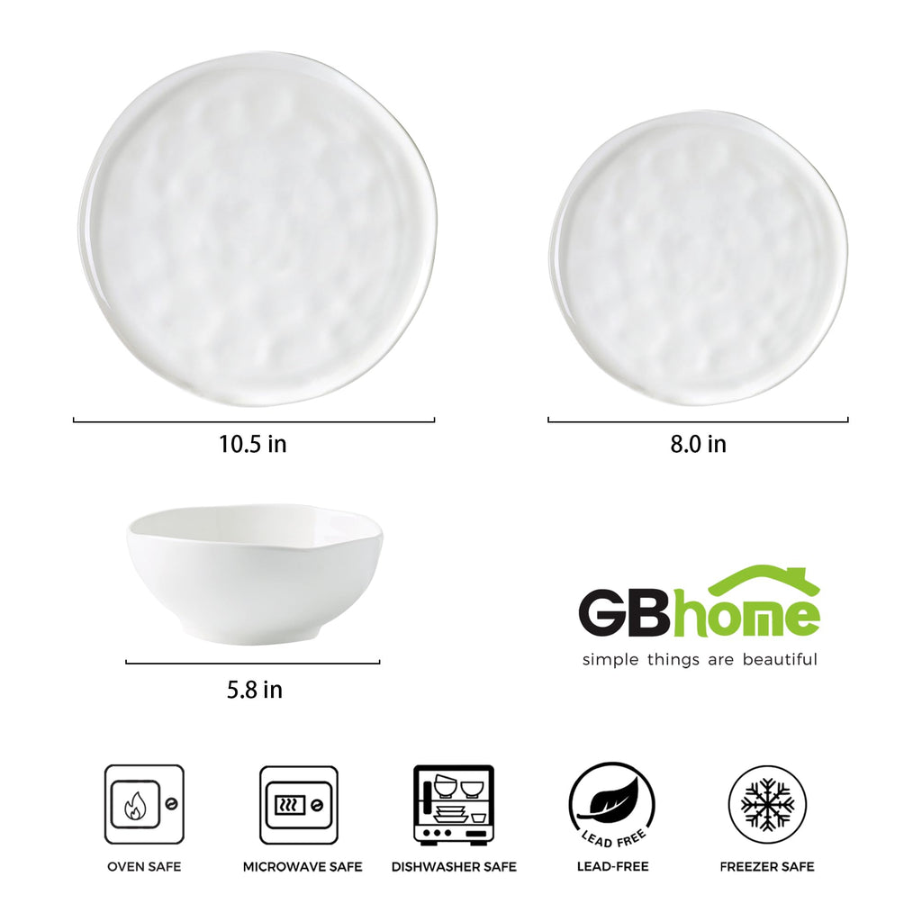 GBHOME Ceramic Dinnerware Sets for 4, 12 Pieces Porcelain Lightweight Plates and Bowls Sets, Scratch Resistant Dish Set, Oven & Microwave & Dishwasher Safe, Angel White
