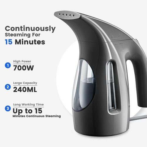 HiLIFE Portable Clothes Steamer - 700W Handheld Design with 240ml Capacity for Home & Office - Black