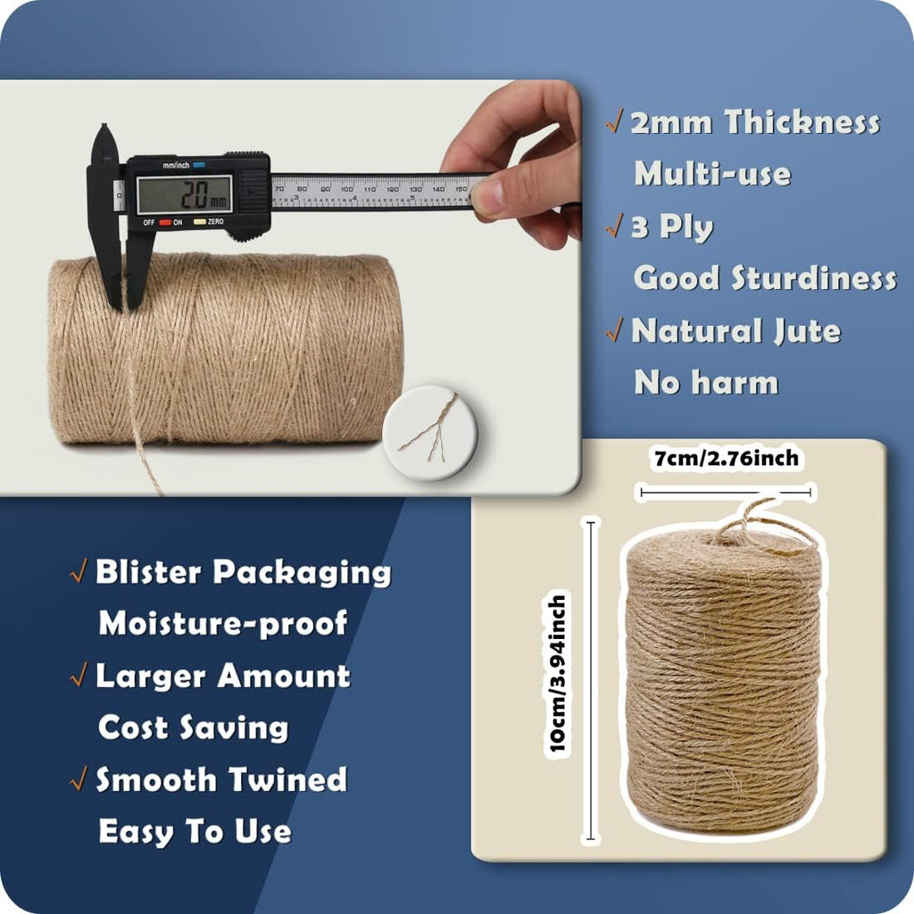 PerkHomy Natural Jute Twine - 600 Feet Long String for Crafts, Gift Wrapping & Gardening (Brown, 2mm)
