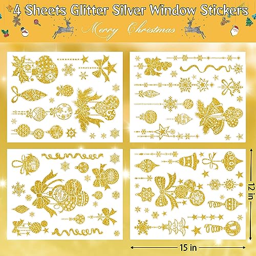 Christmas Snowflake Window Clings - Glitter Static Decals (4 Sheets)