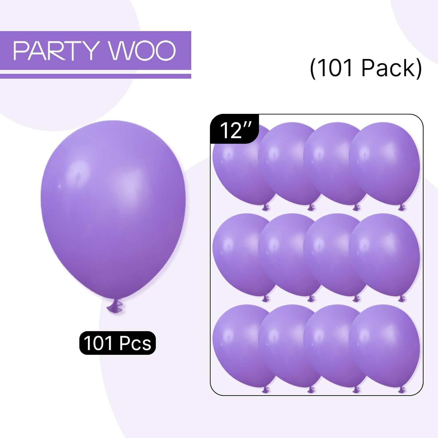 PartyWoo Purple Balloons - 101pcs 12-Inch Latex Balloons for Birthday & Wedding Decor