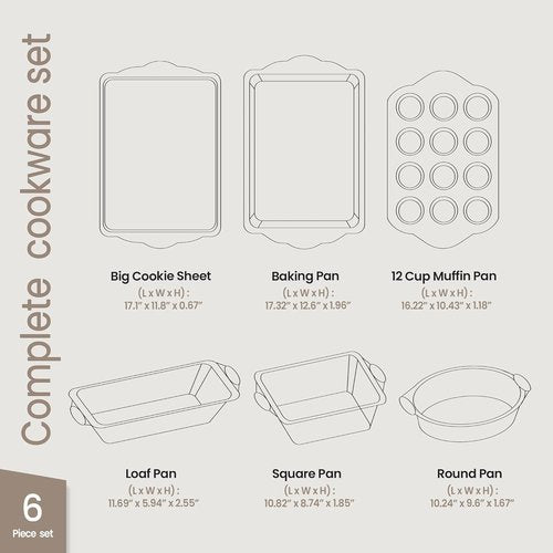 BAKKEN Nonstick Carbon Steel Baking Pan Set - Blue Silicone Handles, Oven Safe Up to 450°F | Set of 6