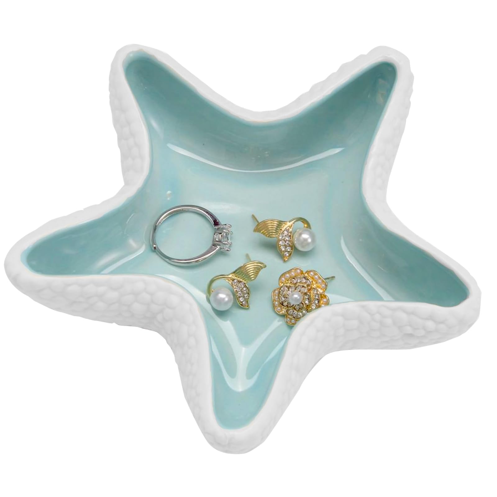 Jewelry Dish Tray For Coastal Beach Room Decor,Cute Ceramic Ring Holder Gift For Women Sister Mom Friend ,Decorative Trinket Jewelry Organizer Tray For Rings Earrings Necklaces ets (Blue starfish)