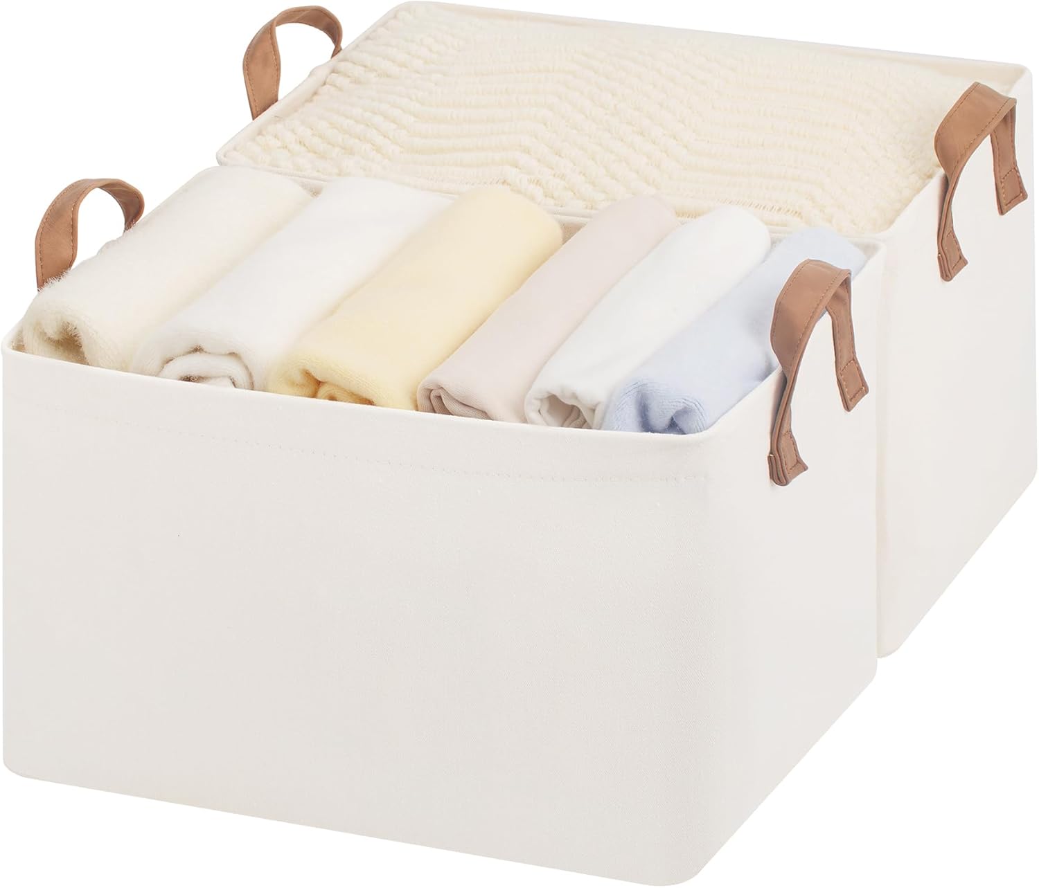 StorageWorks Large Fabric Storage Bins - Durable Closet Organizers with Metal Frame | Natural Color, 2-Pack