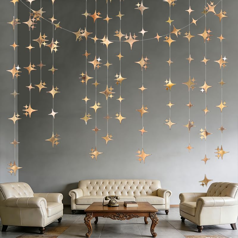 Champagne Glitter Star Garland Banner - 40 Feet for Parties