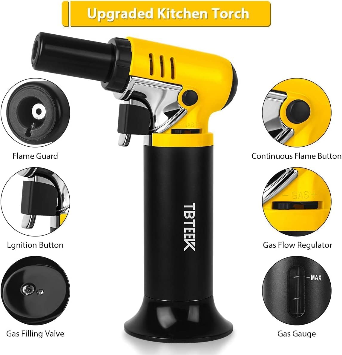 TBTeek Butane Torch - One-Hand Operation Kitchen Lighter with Adjustable Flame | Perfect for BBQ, Baking, and Crafts