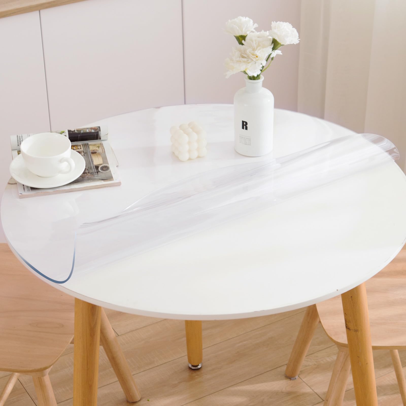 Eisdroma 60 Inch Round Clear Table Cover Protector, Clear Round Protector for Dining Room Table, 1.5mm Thick Waterproof Round Plastic Vinyl Table Pad