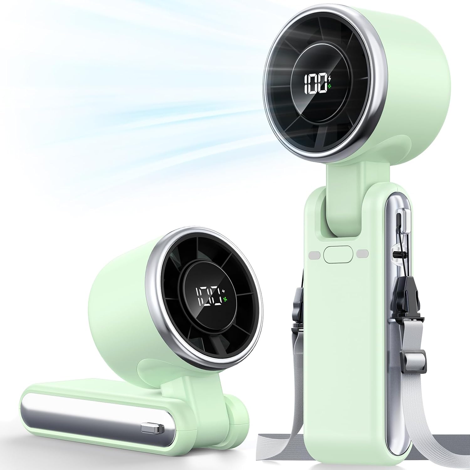 Skiennix Portable Handheld Turbo Fan - 5-Speed Rechargeable Mini Fan for Travel | Green Color