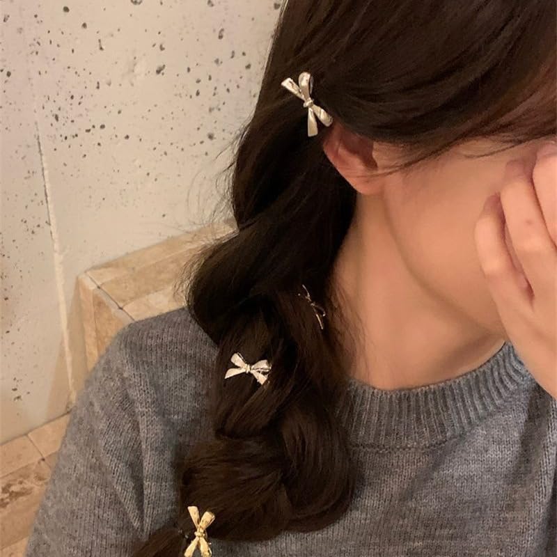 RUSTAMM 10 Pcs Mini Metal Bow Hair Claw Clips Gold & Silver Hair Accessories