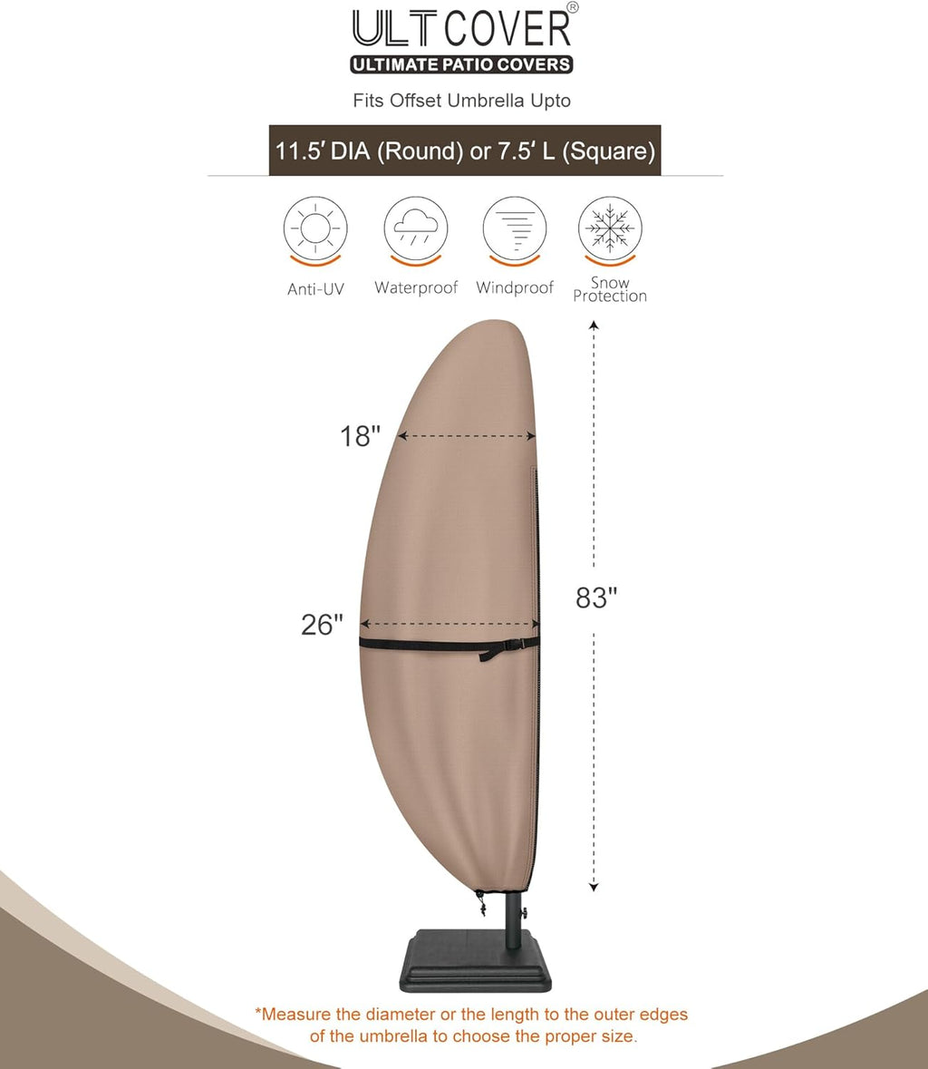 ULTCOVER Patio Umbrella Cover - 600D Waterproof Protection for 7.5-11.5 Feet Offset Umbrellas