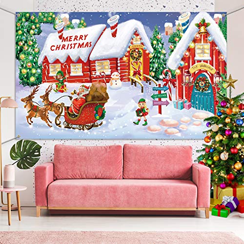 Christmas Wall Scene Santa Workshop and Toy Shop Backdrop - Extra Large Holiday Decor