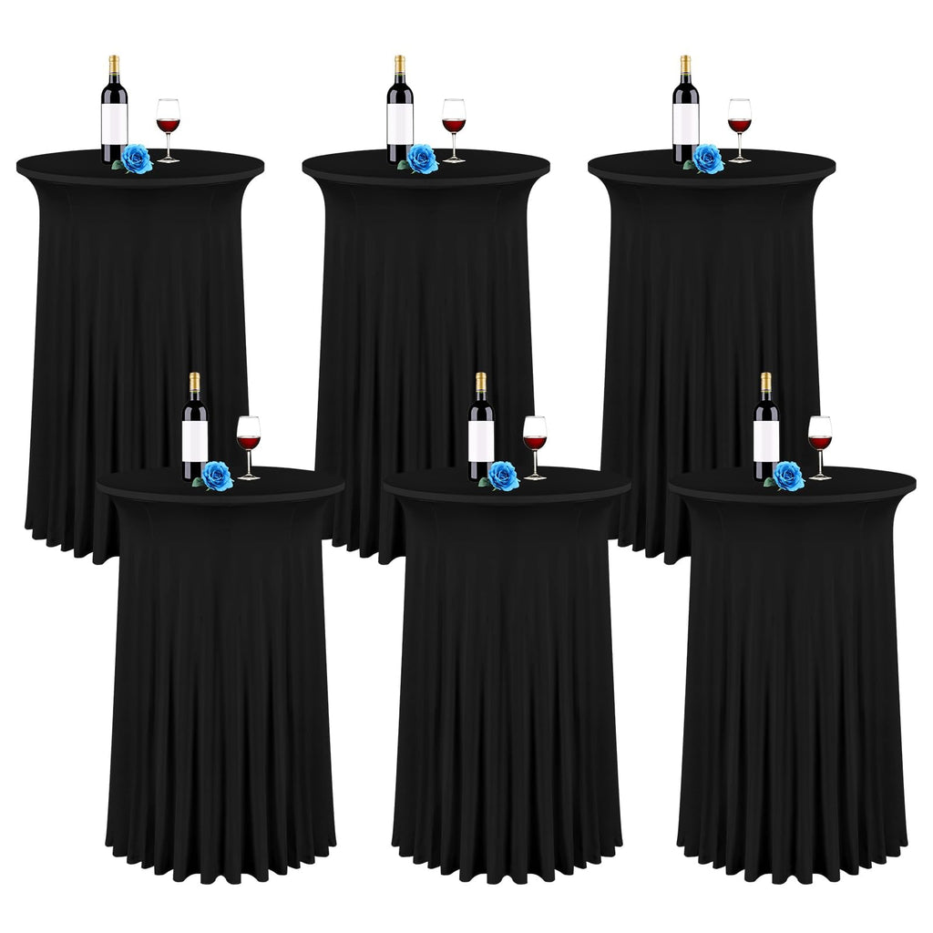 6 Packs 24"x 43" Round Cocktail Table Skirt, Spandex Fitted High Top Table Skirt, Spandex Stretch Cocktail Tablecloth for Wedding Party Bar Banquet Birthday Tables(Black)