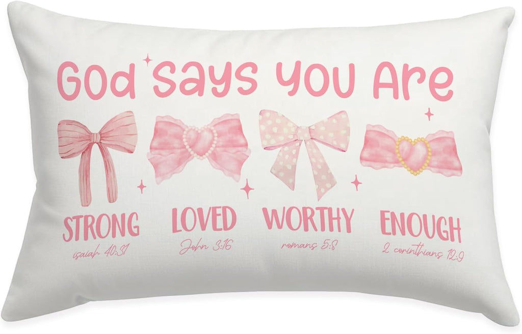 Pink Bow Coquette Throw Pillow Cover - 12x20 Inspirational Decor for Girls' Rooms & Dorms