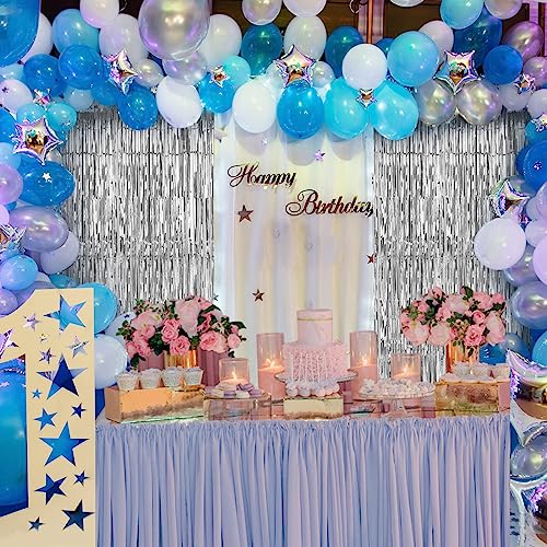 Accevo Silver Party Streamers - 3 Pack Metallic Tinsel Curtains