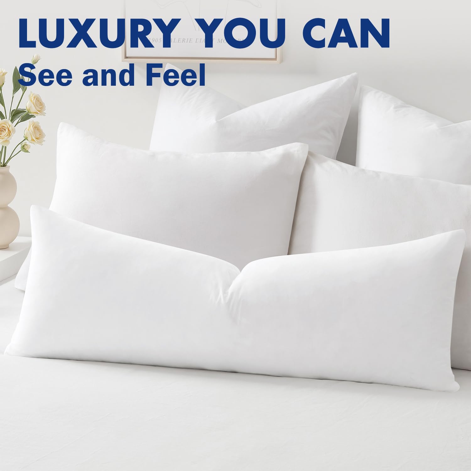 MIULEE 14x36 Inch Down Feather Pillow Insert,Fluffy and Comfy Throw Pillow with Cotton Fabric for Bed Couch and Sofa