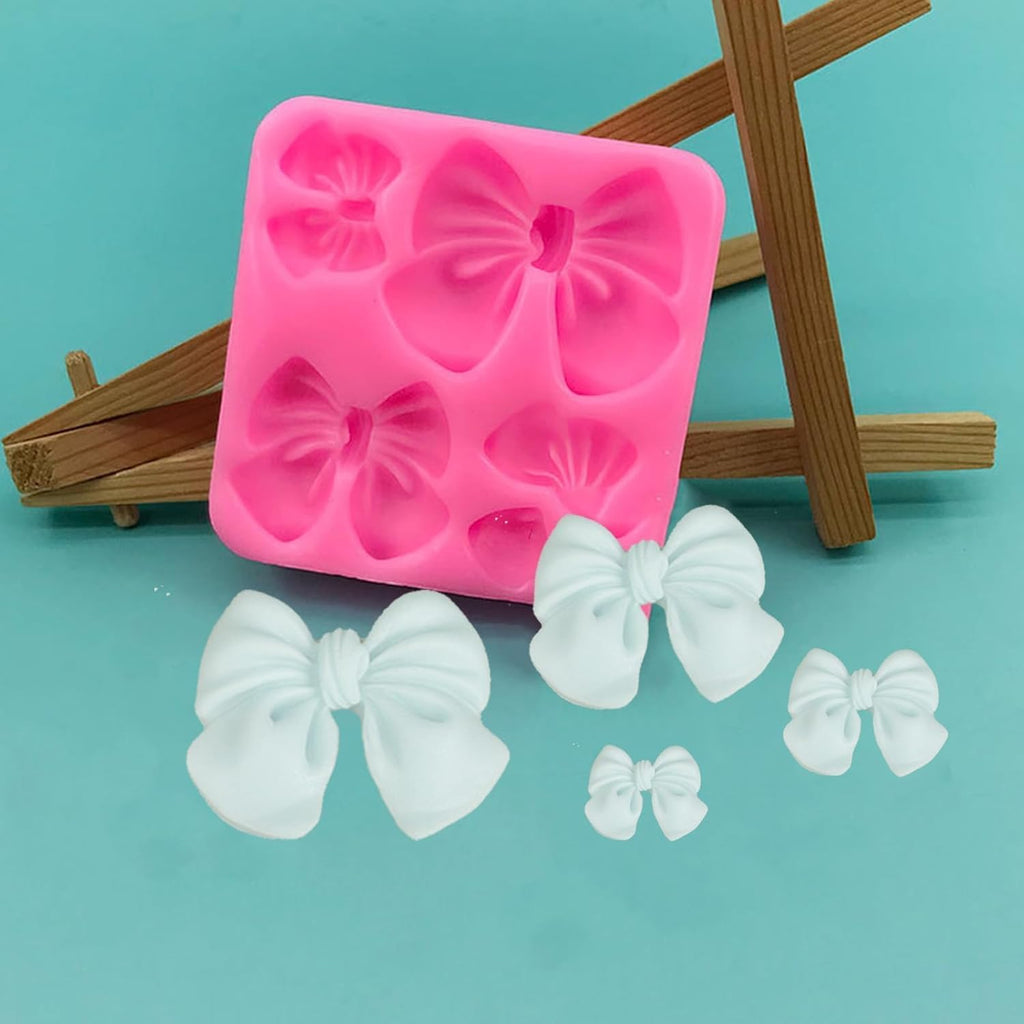 Skiennix Silicone Bow Molds - 4-Piece Set for Cakes, Cupcakes, Chocolate & Resin Crafts - Pink & Gray