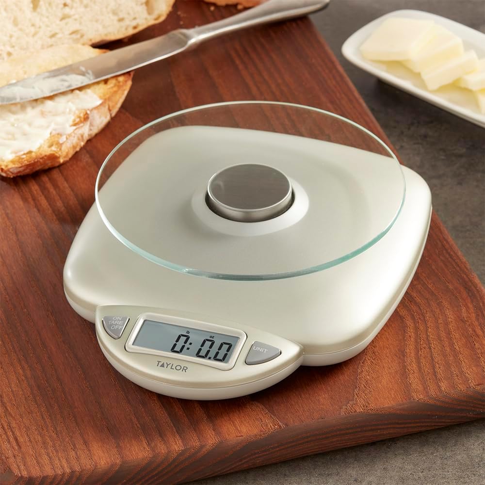 Taylor Digital Glass Top Kitchen Scale - 11LB Capacity with LCD Display for Baking & Cooking | Silver
