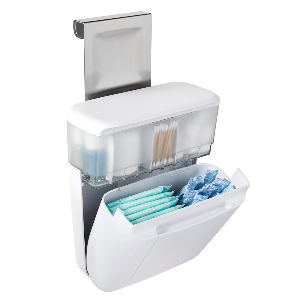 YouCopia DoorStash Toiletry Organizer, Hanging Bathroom Cabinet Door Organizer with 3 Adjustable Compartments and Covered Lid for Accessory Organization