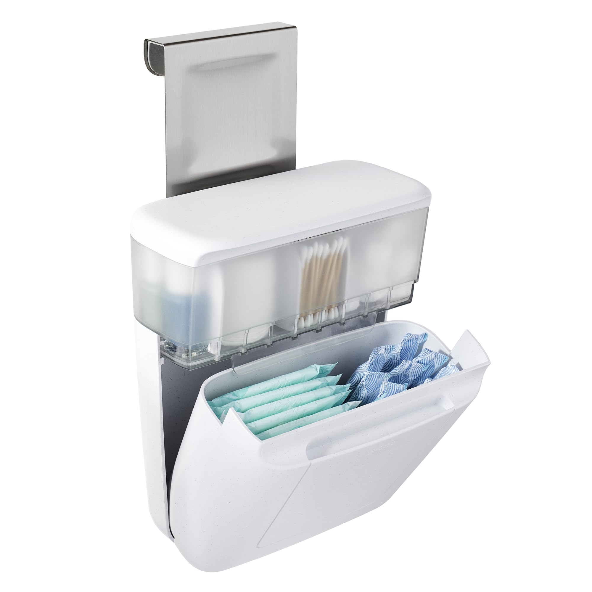 YouCopia DoorStash Toiletry Organizer, Hanging Bathroom Cabinet Door Organizer with 3 Adjustable Compartments and Covered Lid for Accessory Organization